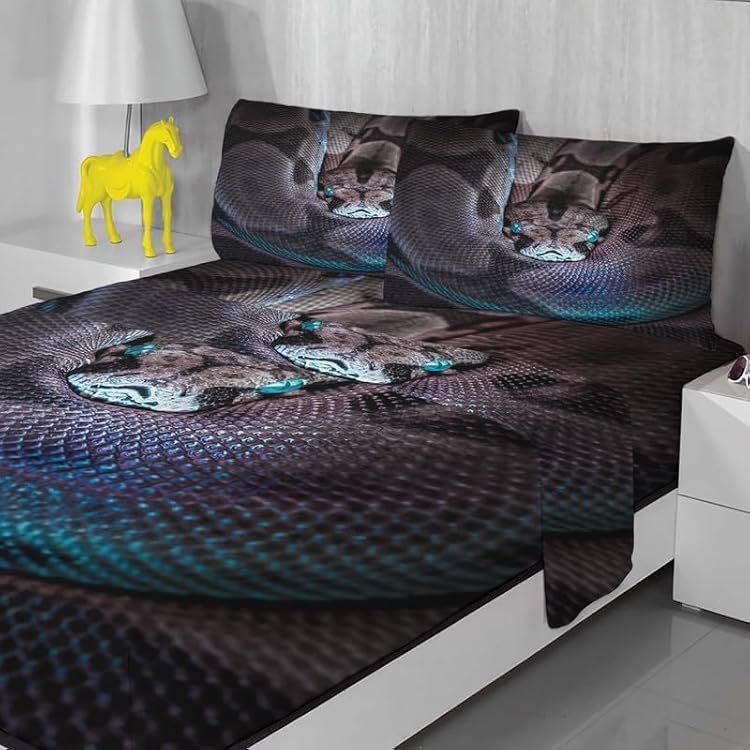 Python Bed Sheets Queen Size - 3D Sheet & Pillowcase Sets - Luxurious 100% Microfiber, High Thread Count Print, Flat Sheet & Deep Pocket Fitted Sheet & 2 Pillowcases