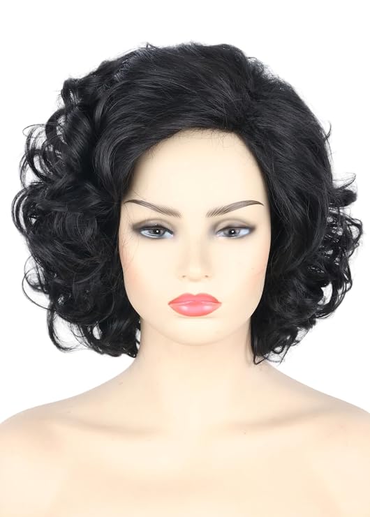 Topcosplay Women Wigs Balck Short Curly Wavy Halloween Costume Cosplay Synthetic Fiber Wig
