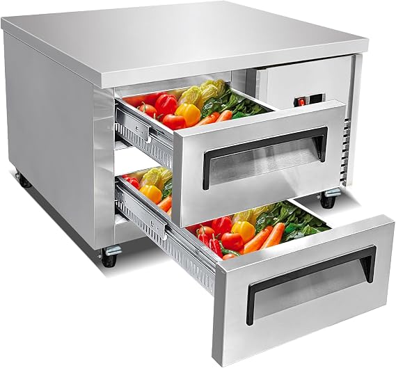 Kolice Commercial 2 Drawers Chef Base Refrigerator, Under counter Refrigerated Cabinet,Stainless Steel Under Counter Cooler with Rolling Casters, for Restaurant,Bar,Cafe & Commercial Kitchen