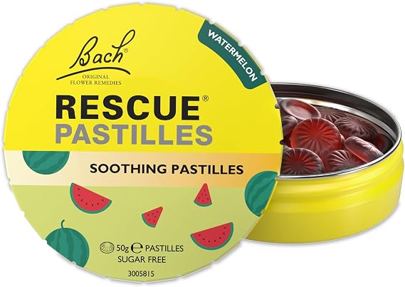 Rescue Remedy Pastilles | Watermelon Flavoured | Daily Support for Stressful Moments | Bach Original Flower Essences | Chewable Pastilles | 50g Travel Tin​