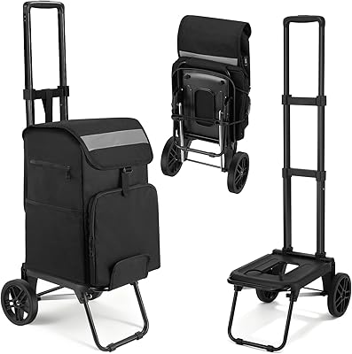 Housolution Foldable Shopping Cart for Groceries, 300LBS Collapsible Grocery Carts with Telescopic Handle, 2 in 1 Rolling Shopping Bag on Wheels, Folding Hand Truck for Camping and Travel