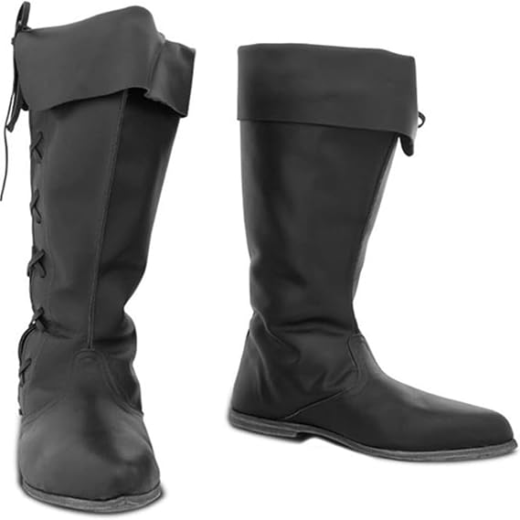 DJFOG Men's Vintage Knight Pirate High Boots, Brown, Size 12