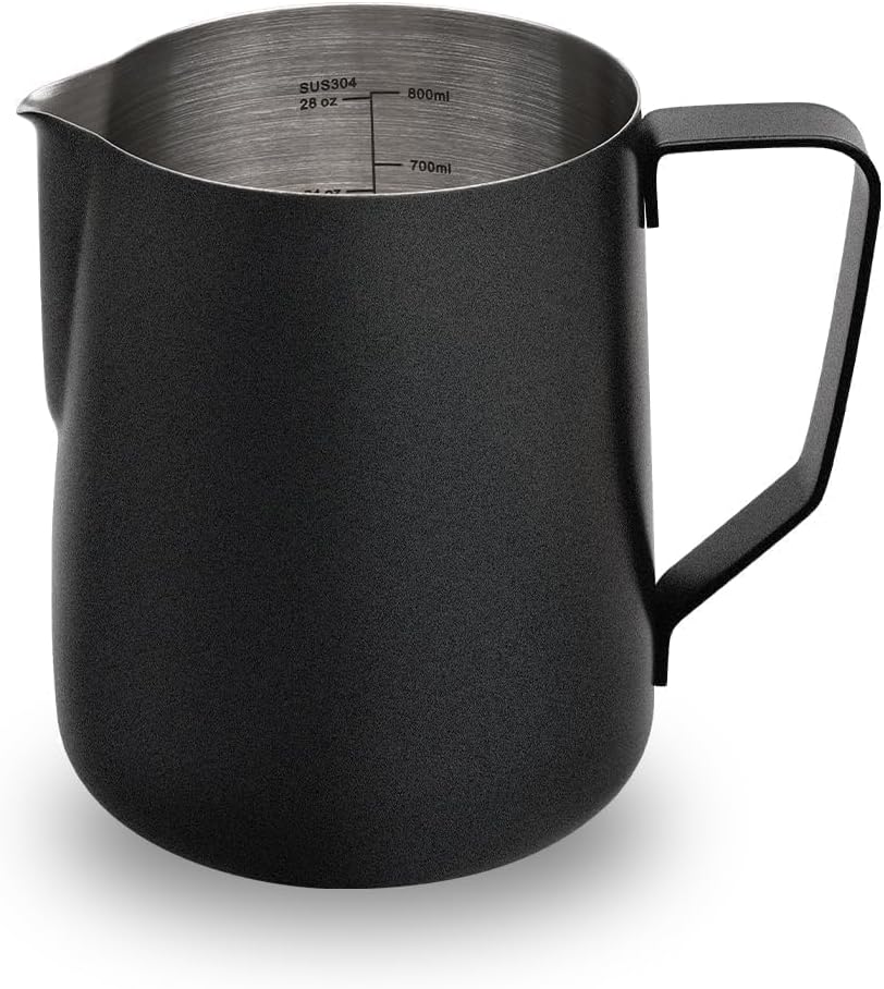 watchget Milk Frothing Pitcher 32oz900ml - Stainless Steel Frothing Pitcher Espresso Steaming Pitcher Coffee Frother Cup Cappuccino Latte Art Coffee Machine Accessories Milk Jug, Black