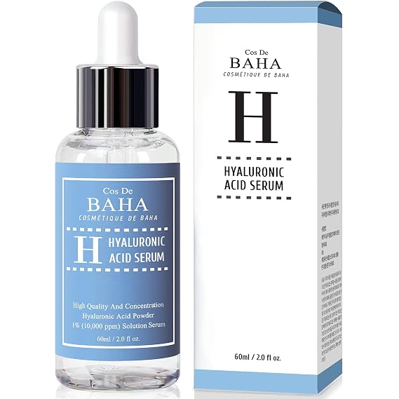 Cos De BAHA Hyaluronic Serum 2 Fl Oz Pure Sodium Hyaluronate 10,000 ppm Hydrating Face Serum for Dry & Dehydrated Skin Lightweight Fragrance-Free Korean Skincare Formula (60 ml)