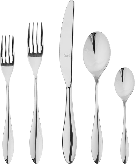 Mepra Carinzia Cutlery Set [20 Pieces Set] Brushed Stainless-Steel Finish, Dishwasher Safe Cutlery