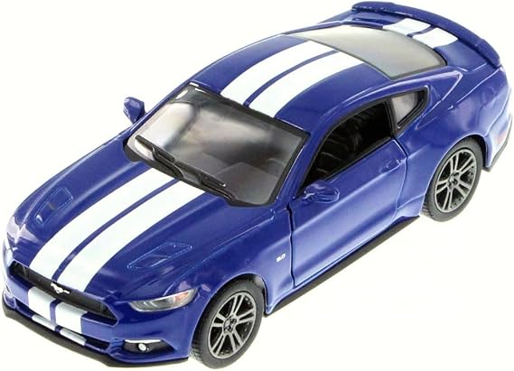 2015 Mustang GT Hardtop, Blue Muscle Car w/White Stripes - 5386DF - 1/38 Scale Diecast Model Car
