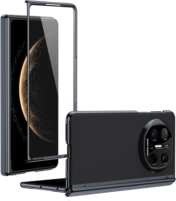 AG Brushed Folding Case Case Screen Protector for Huawei Mate X6 Tempered Glass + AG Mat Vacuum Plated Shell Protective Cover Anti-Fingerprint Black