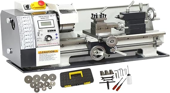 INTBUYING Metal Lathe 8"X24" Benchtop Mini Lathe Machine Precision Hobby DIY Table Lathe Industrial Metal Wood Working Horizontal Lathe 1100W Brushless Motor 50-2500RPM Inch Thread WM210V 110V