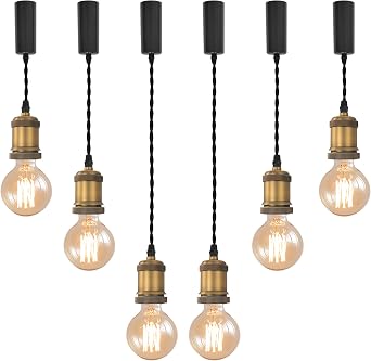 Set of Six Brown Bronze E26/E27 Metal Base L Connection Mini Tracking Light Retro Classic Design 4.9 Ft Adjusted Cord Freely Pendant Light for Aisle Bedroom Farmhouse(No Bulb No Track)