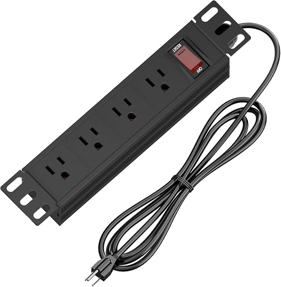 10 Inch Rack Power Distribution Unit, 1U (4 Outlets) 10 Inch Mini Rack, with Protection (125V/15A Cord, 6 Feet) Power Strip for