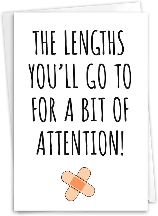 NobleWorks 1 Humorous Get Well Cards for Women Lengths You'll Go Sarcastic Feel Better Notecard with Envelope C9297GWG
