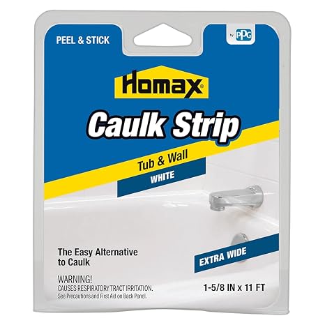 Homax Extra Wide Peel & Stick Caulk Strip for Tub and Wall, White, 1-5/8" x 11'