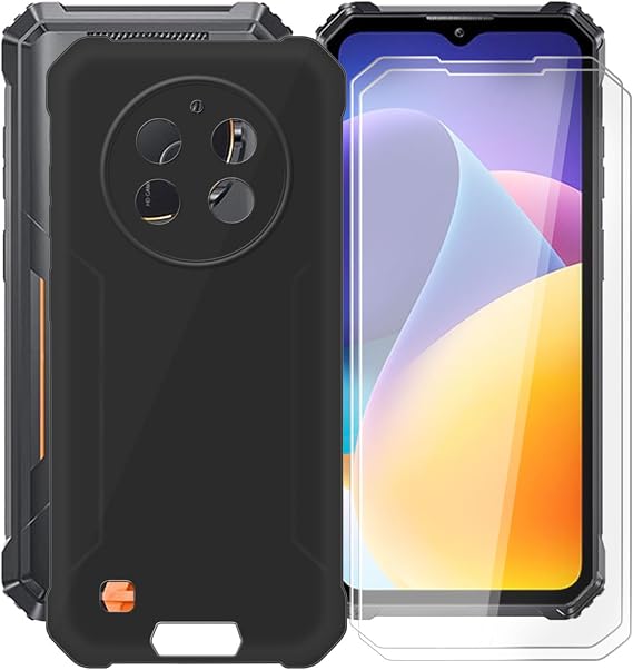 for Oukitel G1 Case, with [ 2 x Screen Protector Tempered Glass Film], Black Soft Silicone Cover Shockproof Bumper Protection Case for Oukitel G1 (6.52") - Black
