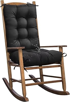 Black Patio Outdoor Indoor Rocking Chair Cushions Set of 1 Replacement Cushions for Chairs Waterproof Seat Pads for Porch, Deck, Garden Seats