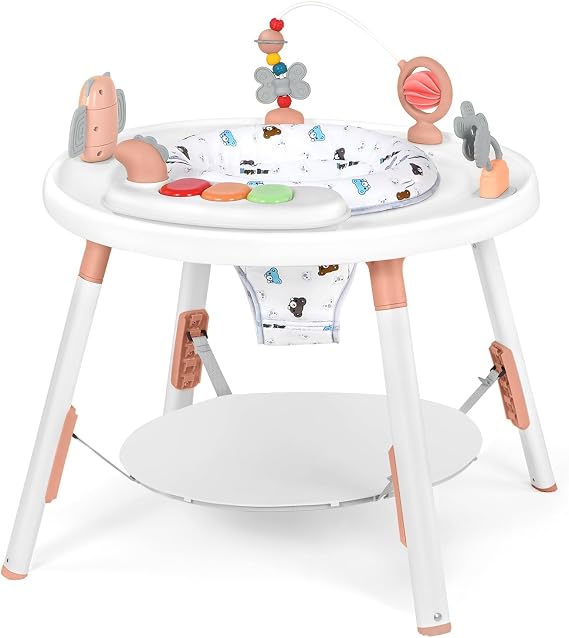 UBRAVOO Baby Activity Center,3-in-1 Baby Walk Along Toys with Removable Toys and 360° Rotating Seat - Ideal for Infant Development and Entertainment (Pink)