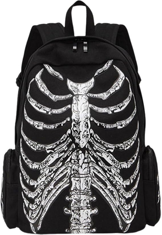 Punk Skull Vintage Black Backpacks Gothic Backpack Ribcage Skeleton Backpack Skull Laptop Bag Backpack for Men Women