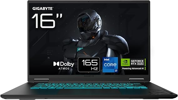 GIGABYTE GAMING A16 CTH Gaming Notebook, 16 inch 165Hz FullHD 16:10 IPS Display, Intel Core i7-13620H, NVIDIA GeForce RTX 5050, 1TB SSD, 16 GB DDR5 RAM, Dolby Atmos, Free DOS, CTHI3TR894SD