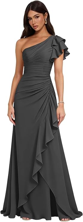 One Shoulder Bridesmaid Dresses for Women 2026 Ruffles Formal Wedding Guest Dress