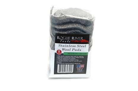 434 Stainless Steel Wool (8 pad Pack) - Medium Grade - by Rogue River Tools. Made in USA, Oil Free, Wont Rust. Choose from All Grades!
