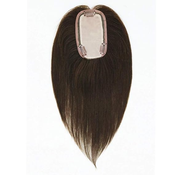 UniWigs Remy Human Hair Topper Pieces, Silk Top Clip In Hair Pieces 12 Inches Length For Hair Loss (dark brown)