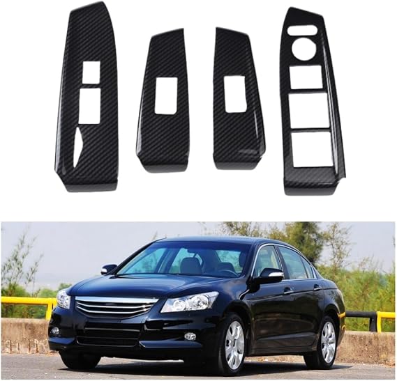 4pcs Black Carbon Fiber Car Armrest Window Lift Switch Panel Cover Trims for Honda Accord 2008 2009 2010 2011 2012 2013 8th Accessories