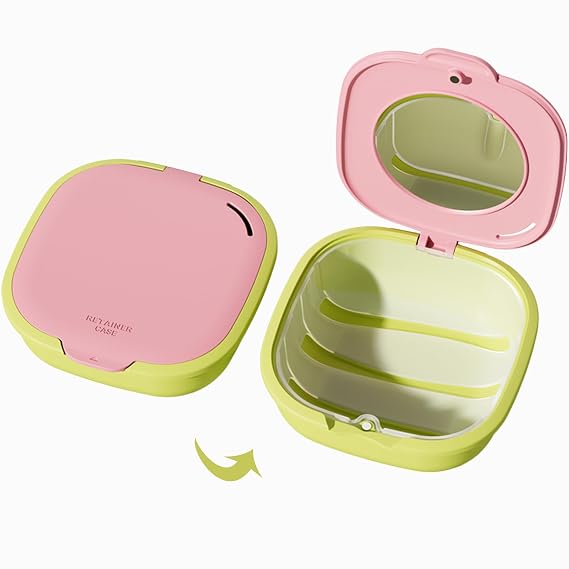Retainer Case with Vent Holes, Retainer Cleaner Case with Mirror | Fashion Orthodontic Retainer Case