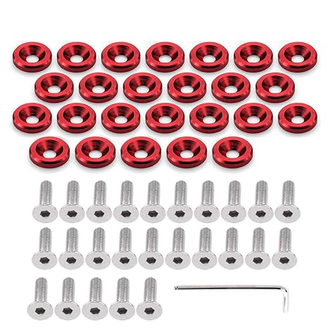 STETION 25 Pcs Fender Bumper Washer Bolt 6061 T6 Grade M6x20mm CNC Finishing Washer Engine Bay Dress Up Fastener Kit (Red)