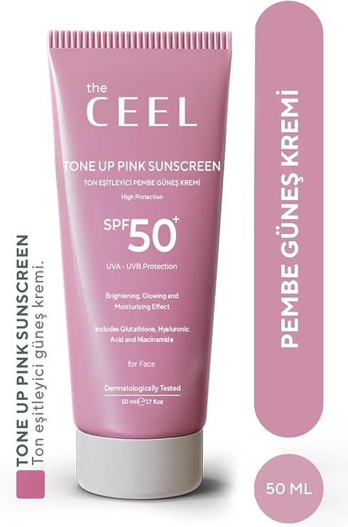 The Ceel SPF 50+ Pembe Ton Eşitleyici Güneş Kremi 50 ml - Glutatyon ve Hyaluronik Asit İçeren UVA/UVB Koruyucu, Aydınlatıcı Tone Up Pink Sunscreen, Nemlendirici Yüz Güneş Kremi ve Makyaj Bazı