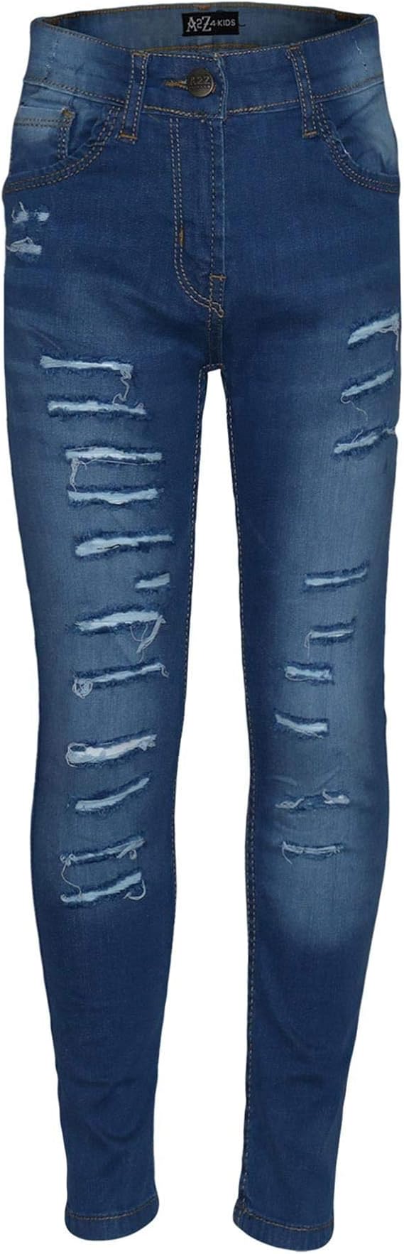 A2Z 4 Kids Girls Stretchy Denim Ripped Faded Pants Lightweight Cotton Skinny Jeans Age 5-14 Years