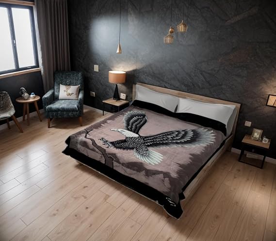 SOLARON Korean Super Thick Heavy Weight Ultra Silky Soft Mink Heavy Duty Reversible Blanket Bed comforters bedspreads Bedding Comforter King or Queen (King, 118 Eagle Black)