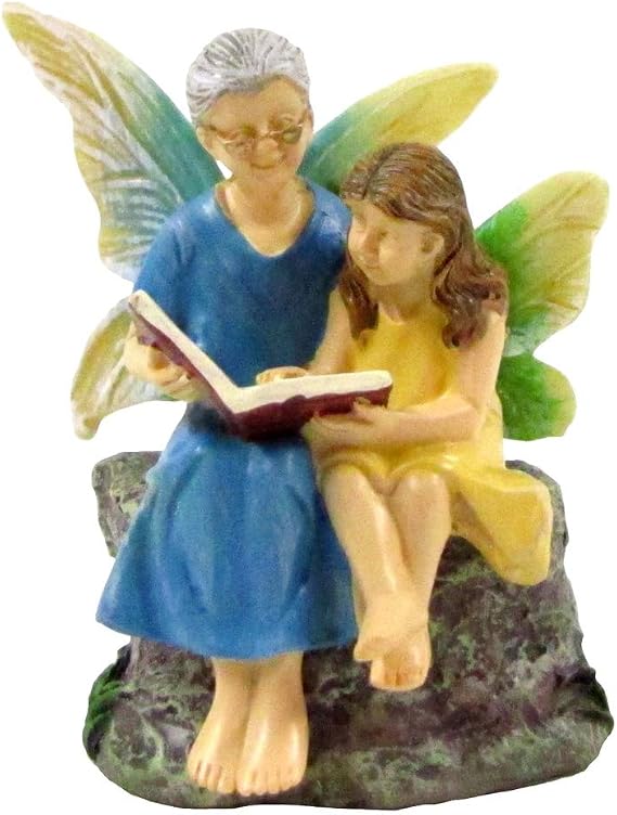 Mini Fairy Girl Grandma Reading Figurine Garden Accessory Outdoor Decor Ornament