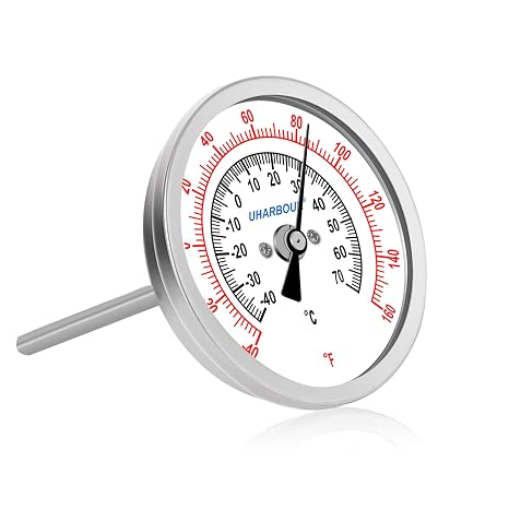 UHARBOUR 3" Dial Stainless Steel Soil & Water Thermometer | 6" Stem Water Temperature Gauge -40 to 160F, 1/2" NPT Back Mount Connection