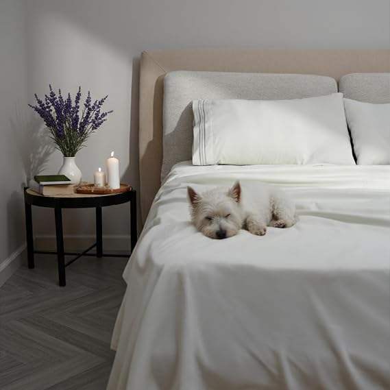 Mon Chateau Queen Sheet Set, 4-Piece Medium Grey Microfiber Sheets with Subtle 3-Line Embroidered Pillowcase Trim, Includes Fitted, Flat, and 2 Pillow Cases for Everyday Elegance
