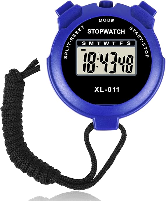 Vicloon Digital Timer, Simple Sport Timer with Large Display, Single Lap Split Stopwatch, 12/24 Hour Clock Alarm Date for Coaches Kids Training Swimming Running (Blue)