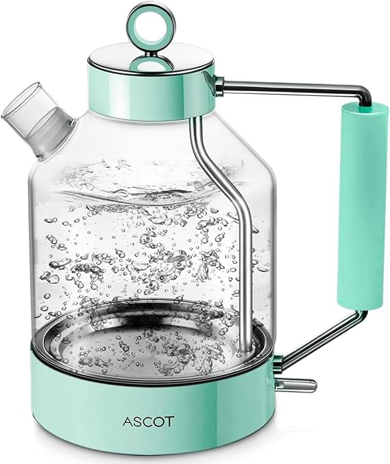 Electric Kettle, ASCOT Glass Electric Tea Kettle 1.5L 2200W Tea Heater & Hot Water Boiler, Borosilicate Glass, BPA-Free, Auto Shut-Off and Boil-Dry Protection (Green)