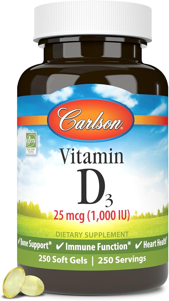 Carlson Vitamin D3, 1000 IU (25 mcg), Bone Health, 250 Softgels