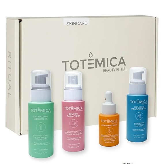 TOTEMICA Skin Care Set, 4-Step Ritual Skin Care Kit - Cleanser, Toner, Serum & Moisturizer for Dry Skin Vegan, Cruelty-Free, Natural Ingredients for All Skin Types - Skincare with Anti-Aging