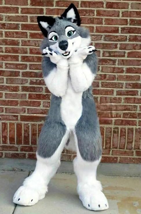 Grey White Long Fur Furry Husky Dog Wolf Fox Fursuit Mascot Costume