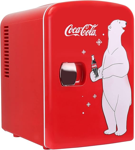 Koolatron Coca Cola Mini Fridge For Bedrooms 4L 6 Can Table Top Quiet Fridges For Skincare Office Food Drinks Home Travel 12V Portable Cooler Warmer Refrigerator Red [Energy Class A]