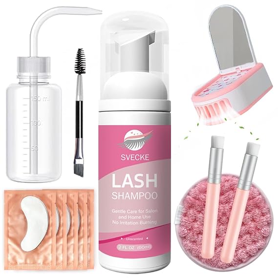 Lash Shampoo Kit, 2 fl oz Eyelash Cleanser with Fan Dryer