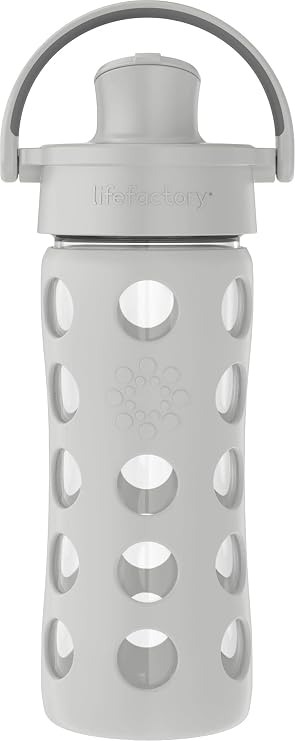 Lifefactory 12oz Glass Water Bottle with Active Cap, Stone Gray