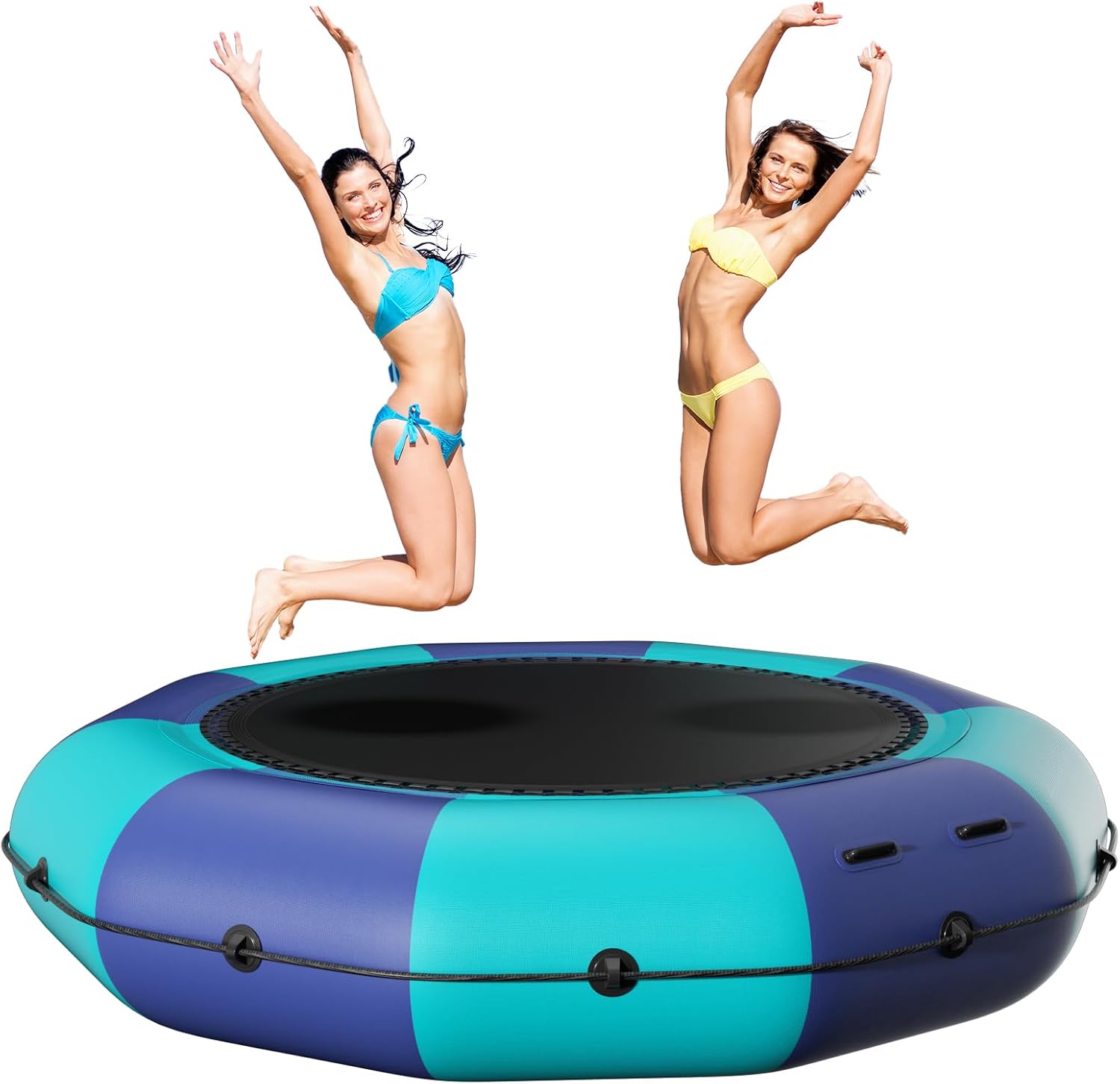 Inflatable Water Trampoline,10Ft12Ft15Ft Recreational Water Bouncer,Floating Water Trampoline with 500W Electric Inflator & Rope Ladder