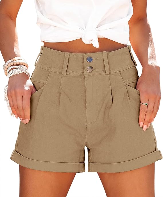 MINGALONDON Women's Denim Shorts Summer Mid Waist Ripped Raw Cut Hem Distressed Stretchy Jean Shorts