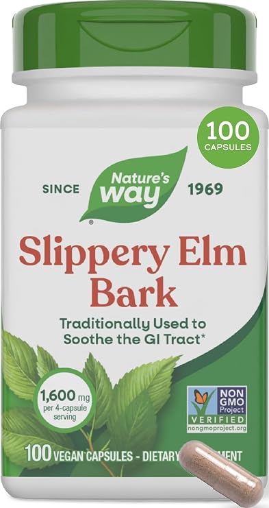 Nature's Way Slippery Elm Bark Capsules, 1,600 mg per Serving, 100 ct | Traditional Digestive Support to Soothe Gastrointestinal Tract*, Traditional GI Support*, Vegan Capsules