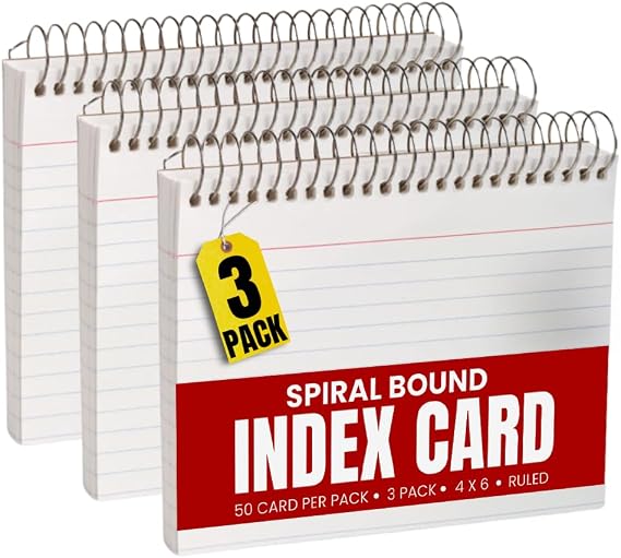 1InTheOffice Spiral Bound Index Cards 4x6 Ruled, White, 50 Cards/Pack, 3 Packs