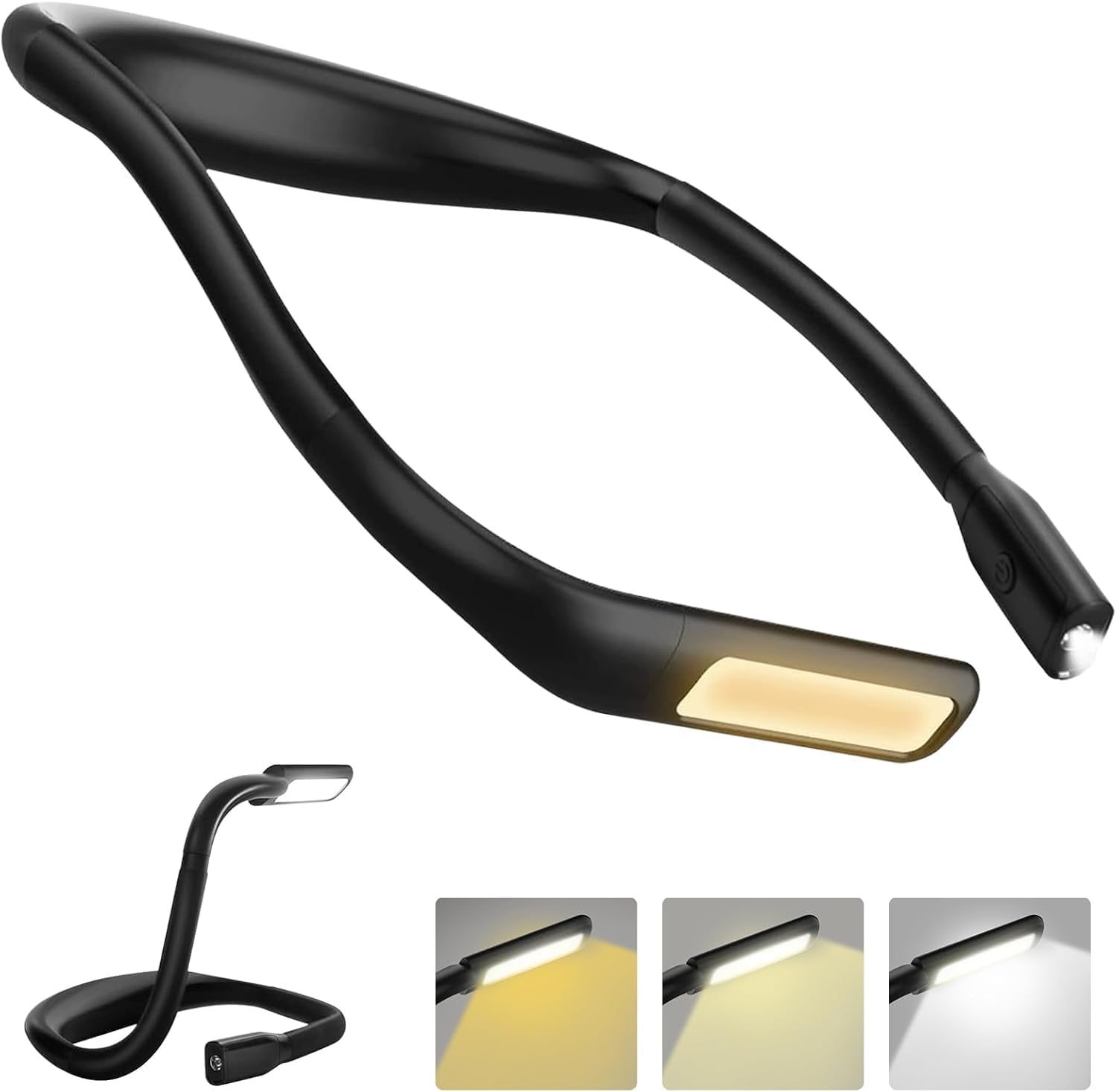 Coverzone Two-End Light LED Reading Lamp Book Neck Bendable Arms Neck Lamp Rechargeable Lightweight and Flexible Book Lamp, 3 Colors Brightness Adjustable, Black Color SY-GH8B [Energy Grade A]