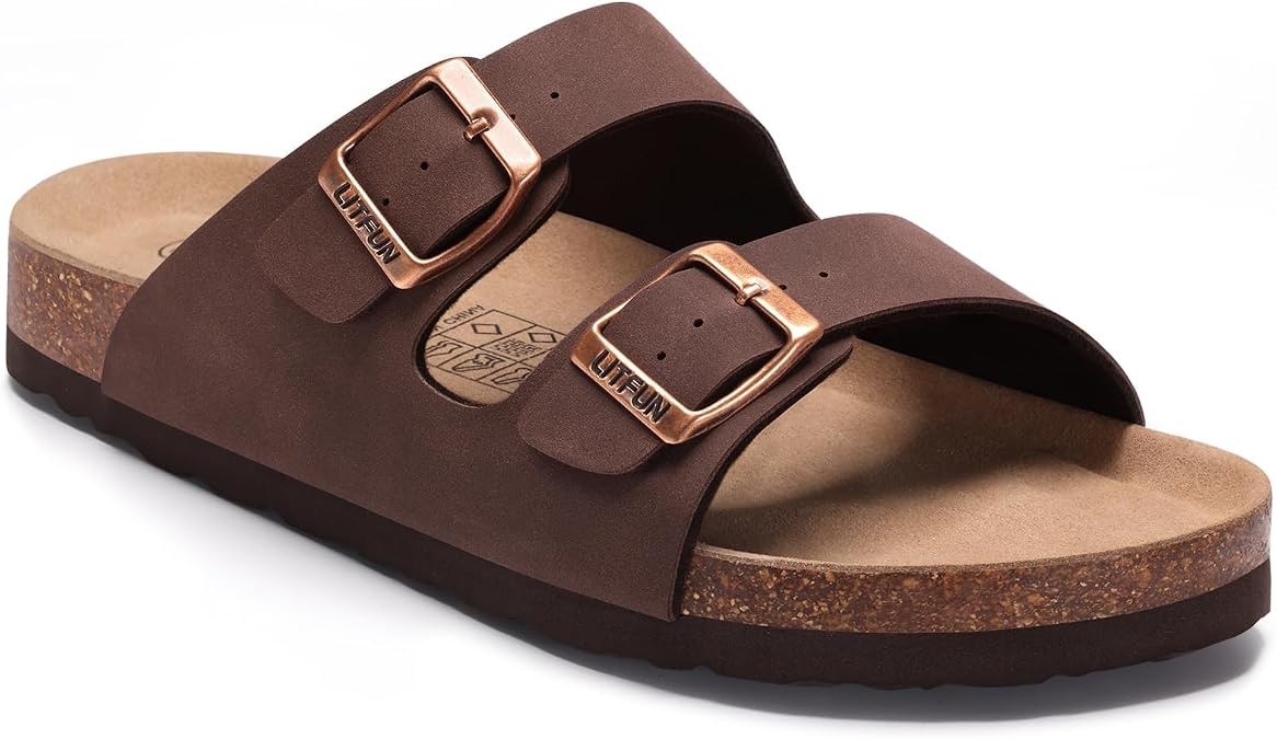 Litfun Unisex Cork Footbed Sandals Summer Slip On Slides for Women Men