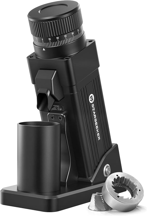 STARSEEKER E55 Plasma Electric Coffee Grinder - Single Dose, 55mm Cone Burr, 60 Settings for Espresso/Drip/French Press/Cold Brew, Aluminum Housing (Black)