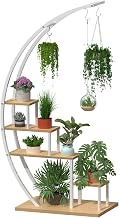 5 Tier Metal Plant Stand Creative Half Moon Shape Ladder Flower Pot Stand Rack for Home Patio Lawn Garden Balcony Holder Half Circle White