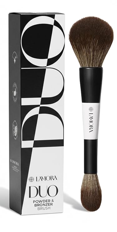 Lamora Dual Ended Makeup Brush - Powder + Bronzer - Duo Fluffy Face Brush
